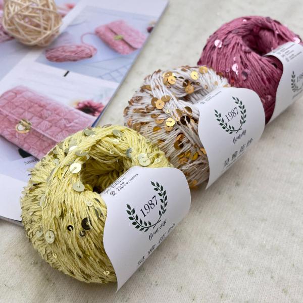 Quality 1/2.3NM 55% Cotton 45% Polyester Sequin Yarn Crochet Paillette Yarn For Bag for sale