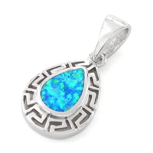 China 925  With Sterling Silver  Opal Greek  Pattern Lab Drop Pendant Fine Jewelry Online For Women factory