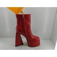 China Red Leather Women Shoe Boots High Heel For Casual Occasion factory