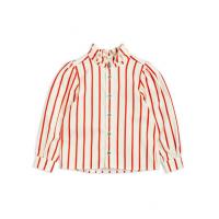 China Christmas Girls Cotton Striped Woven Ruffle Neck Blouse with Contrast Button factory