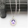 China 925 Silver 9mmx11mm Oval Amethyst Cubic Zircon Pendan Silver Chain  Necklace (PSJ0178) factory