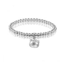 China 5mm Sterling Silver Beads Bracelet with 925 Silver Cat Charm 6.5 inches (B120703) factory