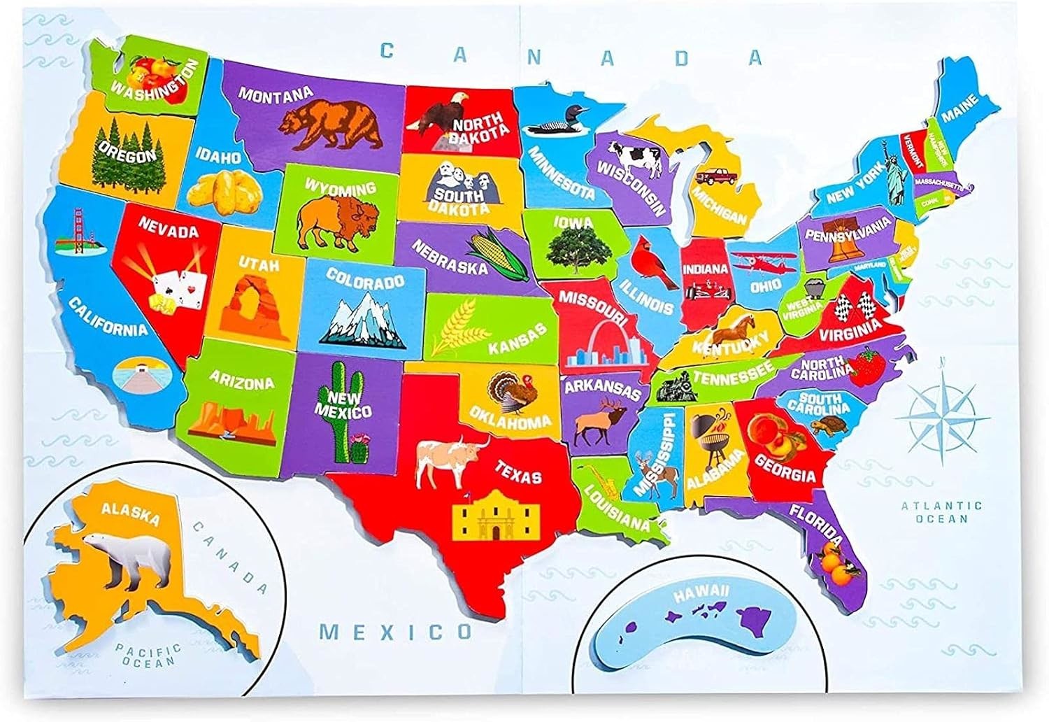 China Multicolor Magnetic Puzzle Map Of The United States With 44 Magnetic Pieces factory