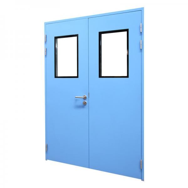 Quality Blue Dust Free Steel Plate Automatic Swing Double Cleanroom Door for sale