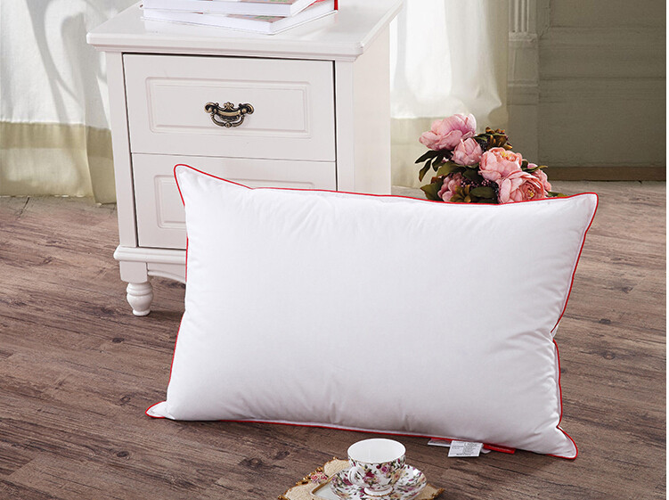 China 75% Duck Down Feather Pillow Cotton Red Piping For Home Hotel Pillow Insert factory