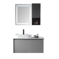 China Warm Grey Customized Bathroom Cabinets LED Light Mirror 40 Inch Bath Vanity factory