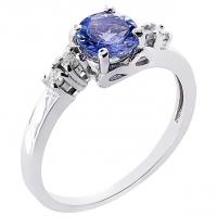 Quality 0.75ct Round Purple Tanzanite And CZ Cluster Ring 14K White Gold for sale