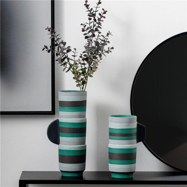 Quality Modern minimalist design art ornament handmade stripe tall vases home tabletop decor ceramic flower vase for sale