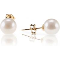 China 18K Gold Plated Sterling Silver Round Stud Freshwater Cultured Pearl Earrings for Women for sale