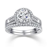 China 18K 14K 10k White Gold Ring , 1.8CT 8mm Womens Diamond Wedding Ring Sets factory