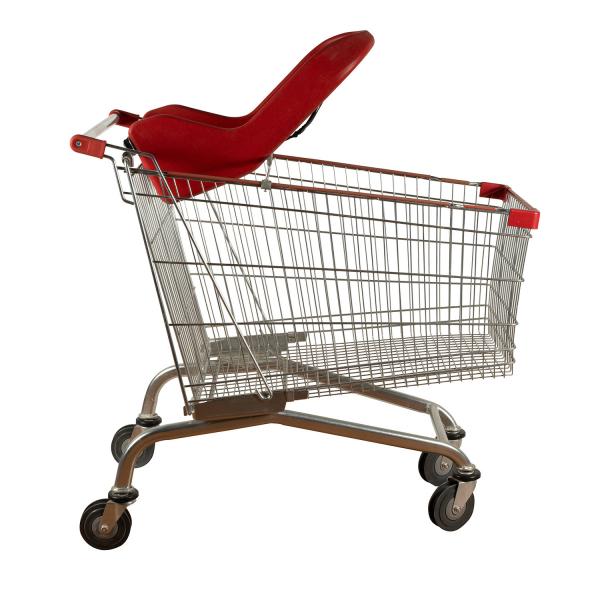 Quality 200L Metal Basket Supermarket Grocery Shopping Cart With Baby Sponge Lounge for sale