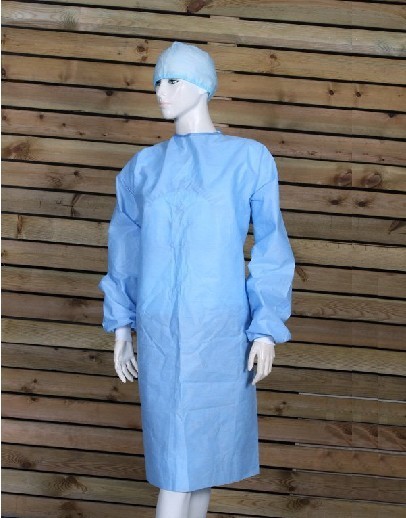 Quality Isolation Disposable Surgical Gown, Blue Isolation Gowns Elastic Knitted Cuff for sale