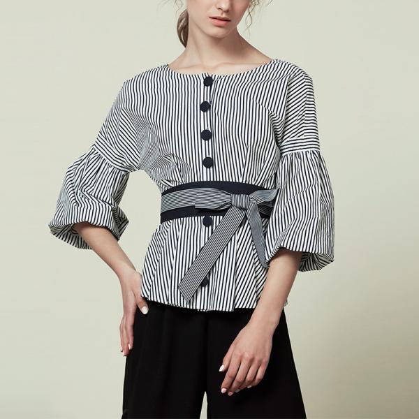 Quality Fashion Womans Big Sleeve Blouse With Stripe for sale