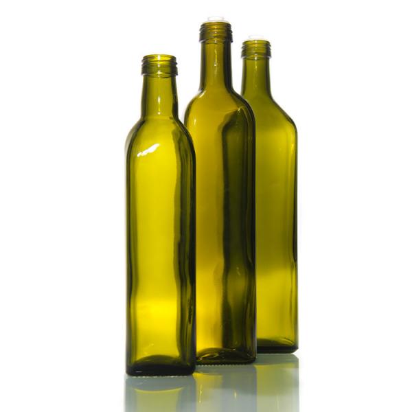 Quality Edible 250ml Marasca Glass Oil Bottle Green Amber With Screw Cap for sale