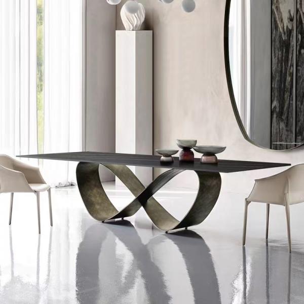 Quality Wings Ceramic Stainless Steel Marble Dining Table Modern 8 People for sale