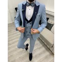 Quality Perris Ice Blue Three Piece Tuxedo Slim Fit For Wedding Day for sale