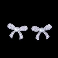 China Minimalist Style Freshwater Pearl Stud Earrings Bowknot With Rosette Shape factory