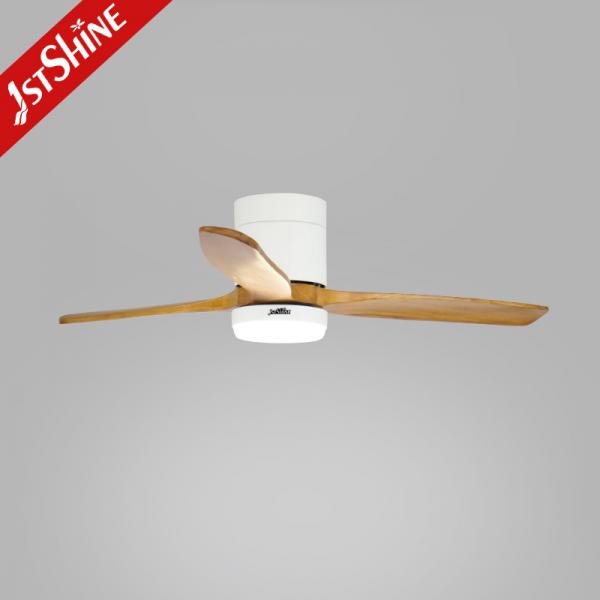 Quality 3 Natural Wooden Blades Flush Mount Smart Tuya Ceiling Fan With Led Light for sale