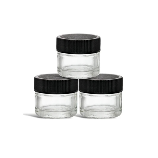 Quality White Black Lid 5 Ml Glass Jar Childproof Glass Screw Top Wax Concentrate Container for sale