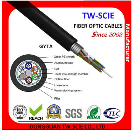 Quality GYTA Loose Tube Steel Tape Armoured Cable 12 Core Optical Fiber Optic Network Cable PE Outer Sheath for sale