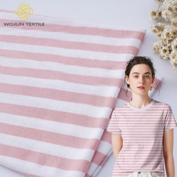 Quality Wear Resistant Cotton T Shirt Fabric Lightweight Striped Plain Texture 140g for sale