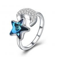 China 11mm 0.04oz Moon And Star Ring 5A Cubic Zirconia 925 Sterling Silver Rings factory