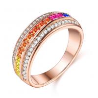 China Rose Gold Plated Silver 925 Fashion Luxury Colorful Rainbow Zircon Ring Women Jewelry factory