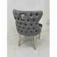 China Gray Power Lion Buttoned Back Dining Chair Padded Dining Room Chairs Silver Stainless Steel Legs factory