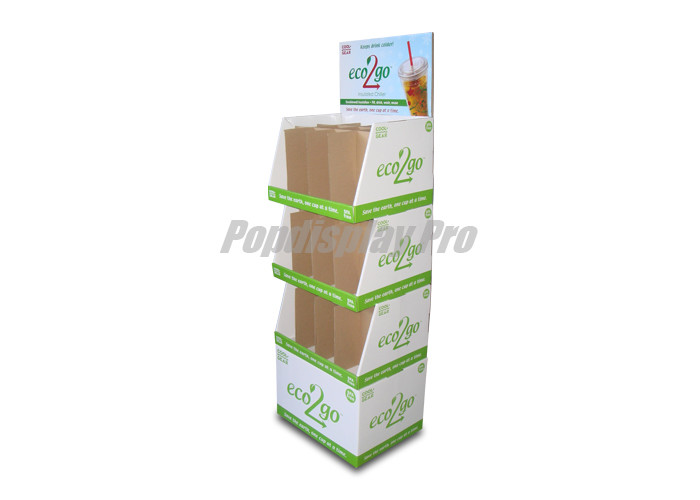 China Water Cup Shaped Cardboard Retail Floor Display Stands With 3 Stackable PDQ factory