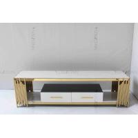 China Living Room White And Gold Tv Console Table Marble Top Stainless Steel With Drawers factory