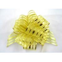 China Yellow Blue Pink Pom Pom Pull Bow , Organza Striped Ribbons with Long Tulle Tails factory