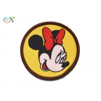 China Mickey Mouse Custom Woven Patches Polyester Background For Clothing Logo factory