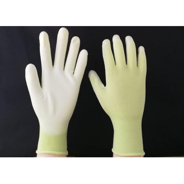 Quality 13 Gauge Polyurethane Coated Gloves Green Nylon Seamless Reusable Design for sale