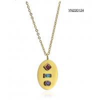 China Trendy 14k CZ Gold Jewelry Tricolor Gemstone Tag Pendant Necklace factory