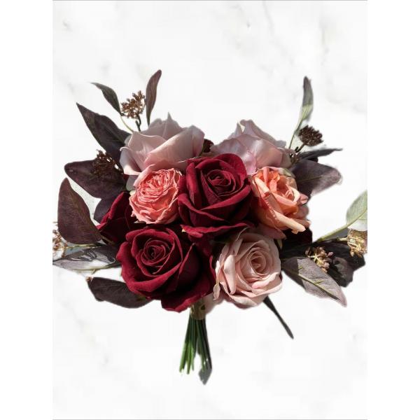 Quality Lifelike Rose Artificial Bridesmaid Bouquets For Wedding Custom for sale