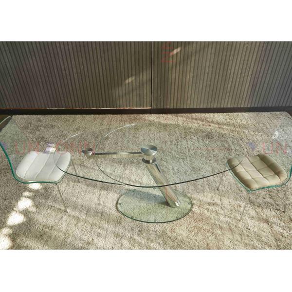 Quality Extendable Flexible Multifunctional Dining Table With Two Leaf Glass Top for sale