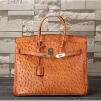 China ladies high quality 35cm orange ostrich grain cowhide leather handbags top selling designer handbags L-RB4-17 factory