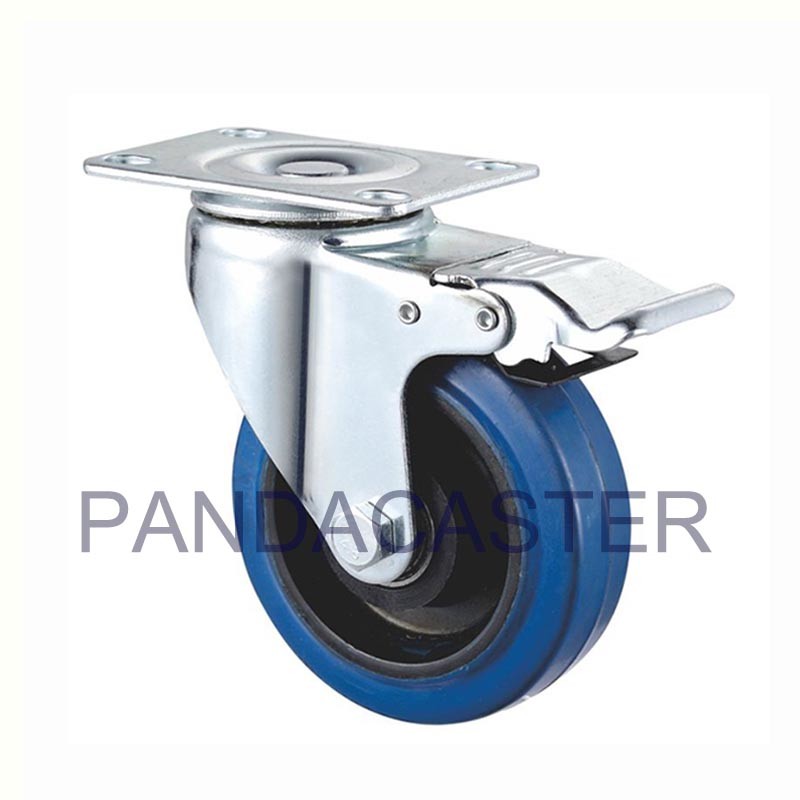 China Blue Medium Duty Casters 4 In Rubber Swivel Caster With Brake for sale