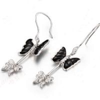China 18K White Gold  with Diamonds  Balck  Onyx Butterfly  Dangle Earrings (GDE019) factory