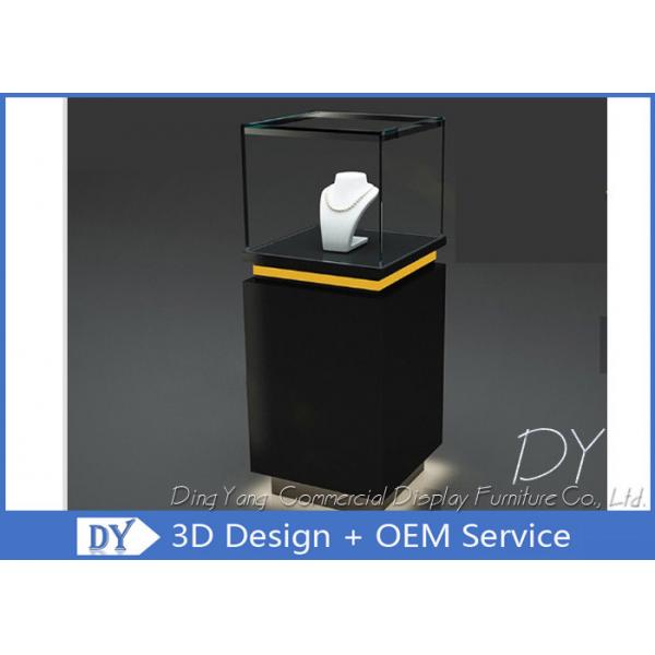 Quality Pre - Assembly Black Exhibit Pedestal Display Showcase With Lighting for sale