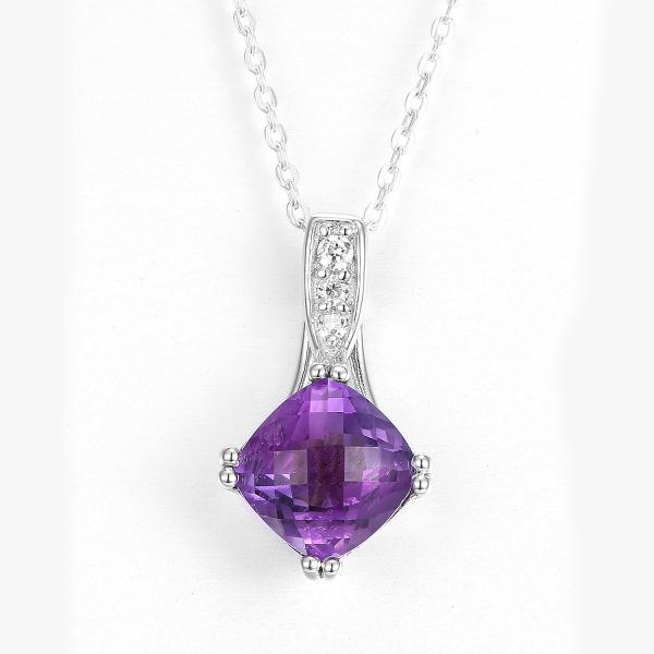 Quality Rhodium Sterling Silver Gemstone Pendants 10mm Square Stone Necklace for sale