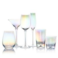 China High Quality 6 Pieces Colorful Red Wine Ion Plated Tall Rainbow Crystal Wine Glass Set factory