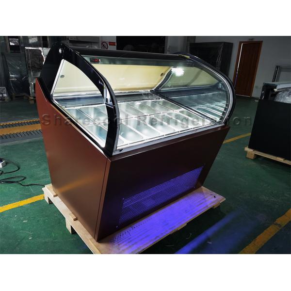 Quality Commercial 427L Ice Cream Showcase Freezer 14 Pans Coffee Brown Color for sale