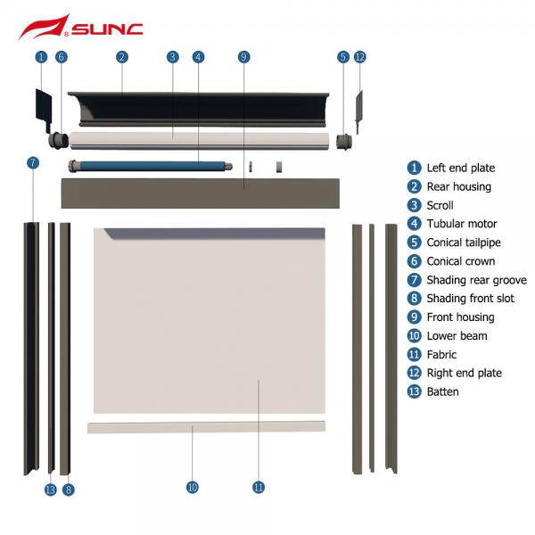 Quality SUNC Outdoor Roller Blinds Motorized Windproof Ceiling Patio Roller Blind with Side Channel for sale