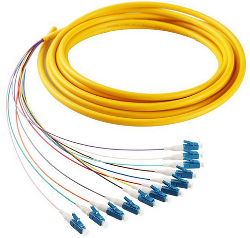 Quality 12 cores LC/UPC SM 9/125 fiber optic bundle pigtail yellow LSZH  out jacket for sale