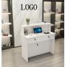 China Wooden Reception Desk Display Case With Acrylic Logo For Shopping Mail factory