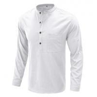 China Small Quantity Clothing Manufacturer Men'S Linen Cotton Casual Shirts Long Sleeve Button With Pocket factory