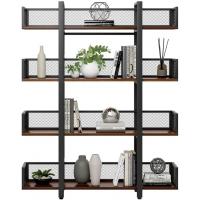 China Solid Wood Black Metal Shelves Four Tier For Book Storage factory