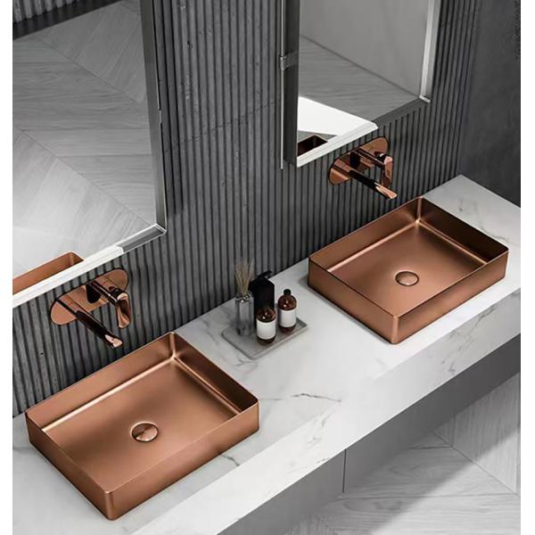 Quality Rectangular Stainless Steel Vessel Sinks Luxury Style With Nano Plating PVD for sale