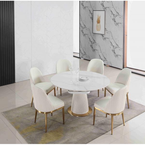 Quality Extendable White Contracted Telescopic Dining Table Designs 6 Seater With Marble Top for sale